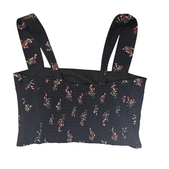 Abercrombie & Fitch Black Floral Smocked Crop Top Square Neck Valentines Day - Picture 4 of 13